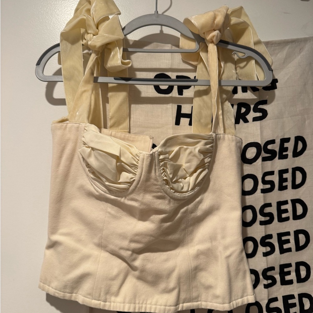 Cream Bustier Top with Bow Straps
